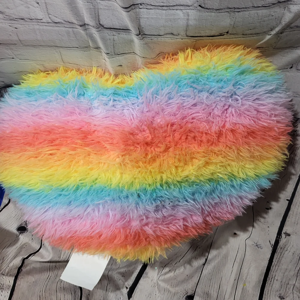 Rainbow Heart Shaped Pillow fuzzy.  Nwt